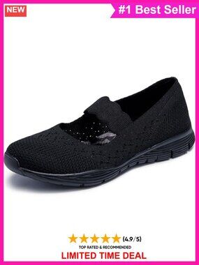 Knit Mary Jane Flats Vegan Memory Foam Slip On Shoes